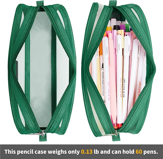 Fancy Forest Clear Mesh Pencil Case, Large Capacity Pen Case for School Exam & Students