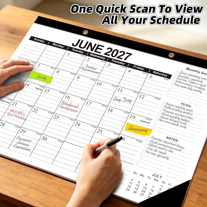 MZD8391 Desk Calendar 2026-2027, Jul 2026-Dec 2027, 17" x 12" Big Calendar | 18 Months, Large Desktop Calendar, Wall Calendar, Monthly Planner, Julian Dates,Home School Office Planning Organization Gift