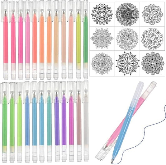 Gel Pens Set,24 Colored Gel Pens Glitter Metallic Pastel Morandi Neon Color Gel Pen More Ink Colored Gel Pens for Adults Coloring Books Drawing, Doodling, Scrapbook, Journaling (Pastel)