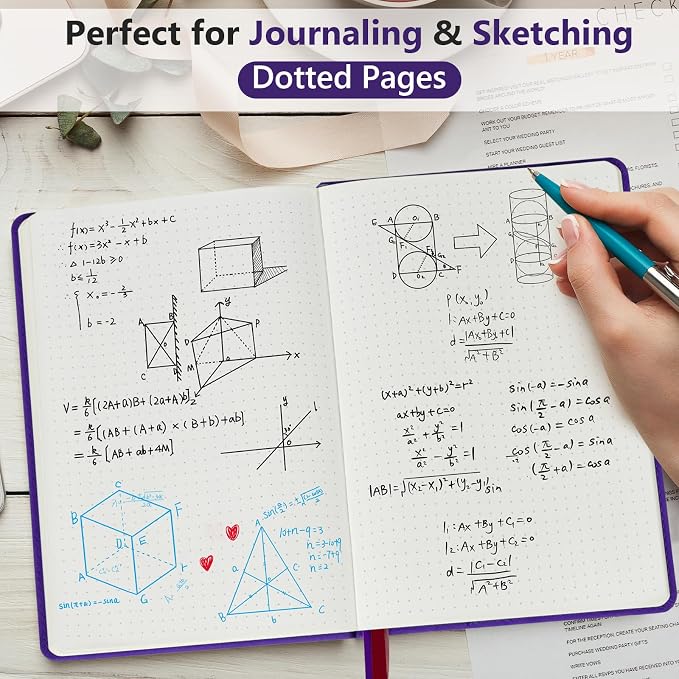 PERCUN A5 Dotted Journal Notebook, Leather Hardcover Notebook 5.9"×8.5" | 160 Dotted Pages Journal for Women & Men, Dot Grid Notebook for Writing, Work, School, Travel Daily Diary, Bullet Journaling