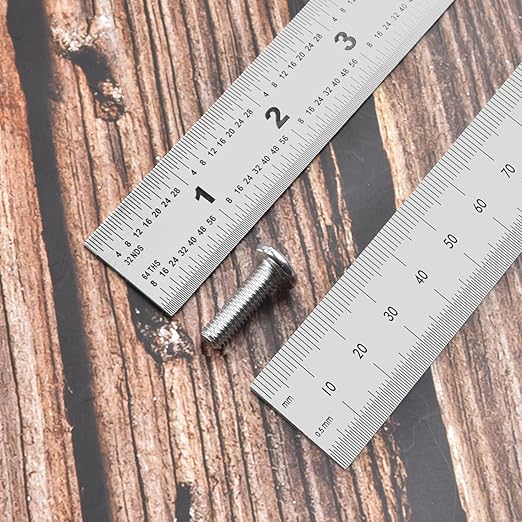 6-Pcs Stainless Steel Ruler Set – 6", 8", 10", 12", 14", 16" Precision Metal Rulers with Inch & Metric Graduations – 1/64", 1/32", mm & 0.5mm Markings – for Workshop, Office, Sewing & DIY