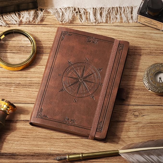 AHGXG Small Blank Pocket Notebook, 256 Numbered Pages, B6 (4.1'' X 5.7'') | Mini Journal, Vintage Soft Leather Hardcover, 80gsm Paper, for Men Women Work Office School (Brown)