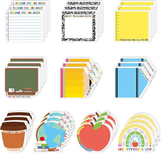 Xqumoi 30 Pack Teacher Appreciation Sticky Notes School Office Supplies | Teacher Self-Adhesive Writing Memo Pad, Page Marker Notepads, Blackboard Apple Pencil Shaped, Back to School Gift, Classroom