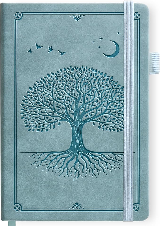 Lined Journal Notebook Hardcover Leather Bound 300 Pages A5 Blue Diary | College Ruled 5.7x8.4" Journaling Notebooks for Men & Women, Writing for Personal, Thick Travel Daily Note Book Tree of Life