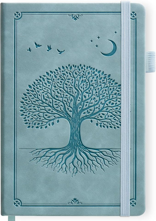 Lined Journal Notebook Hardcover Leather Bound 200 Pages A5 Blue Diary | College Ruled 5.7x8.4" Journaling Notebooks for Men & Women, Writing for Personal, Small Travel Daily Note Book Tree of Life