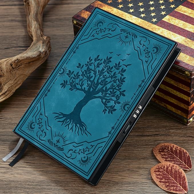 ZXHQ Diary with Lock, Hardcover(14.8 cm x 21 cm) Leather Lock Journal, Built-in Lock, 180° Lay Flat, Tree of Life Embossed Cover, 100 Gsm Thick Paper