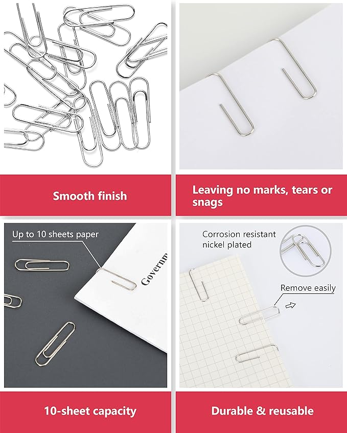 PAPERPAL Paperclips for Office School & Personal Use, #1 Smooth Paper Clip (1-2/7"), 600 Medium Paper Clips (6 Boxes of 100 Each), Silver | Medium paper clips for office, school and personal use, conveniently packed in 6 boxes of 100 each.
