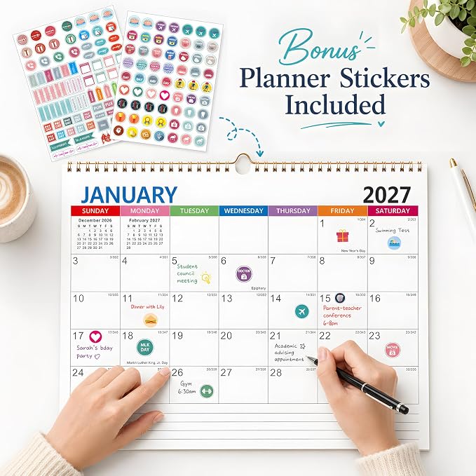 Wall Calendar 2026-2027, 18 Months Academic Calendar, July. 2026 - Dec 2027, 14'' × 11'', Monthly Wall Hanging Calendar with Thick Paper for Office Home Minimalist