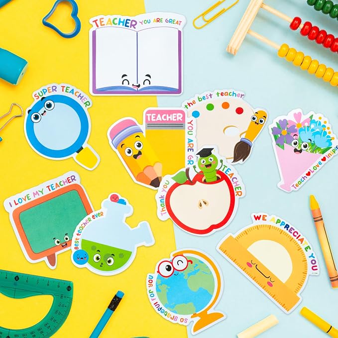 Xqumoi 30 Pack Teacher Sticky Note Back to School Office Classroom Supplies | Self-Sticky Writing Memo Pad, Daily Reminders Notepad, Page Marker, Book Pencil Ruler Shaped, Appreciation Gift, School Staff