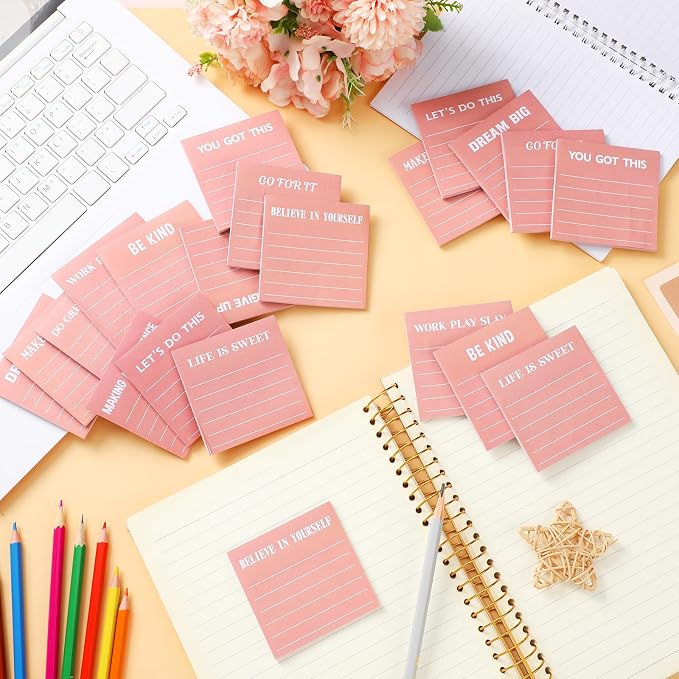 Yinder 24 Pcs Sticky Notes Gifts Bulk,Inspirational,Pink