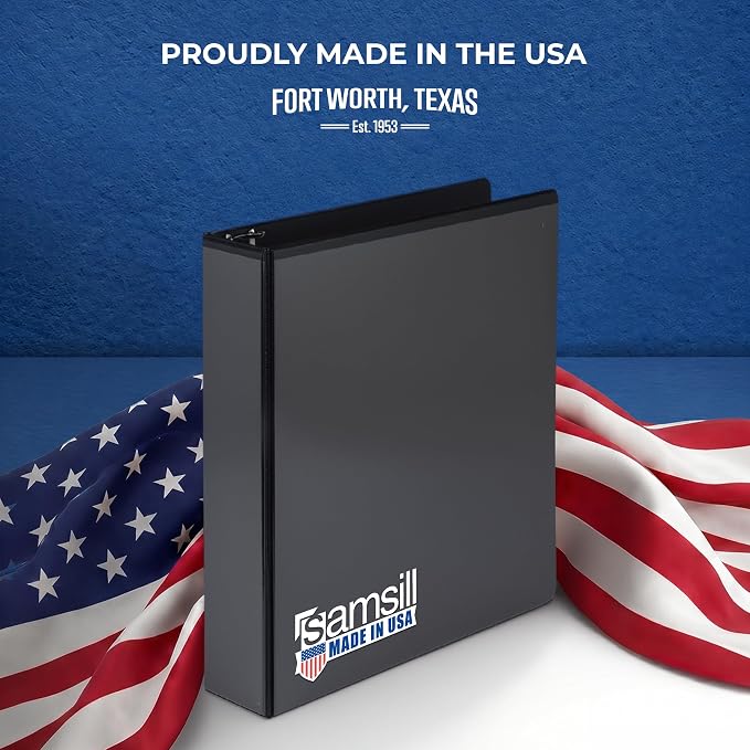 Samsill 1.5 Inch 3 Ring Binder, Economy Round Ring, Clear View Cover, 325 Sheet Capacity - for School, Home, Office - Black