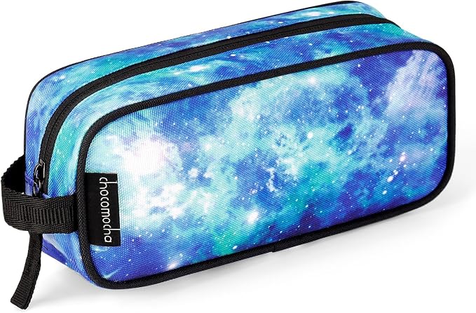 Choco Mocha Kids Pencil Case for Boys, Soft Zipper Pencil Pouch for Boys, Kids Pencil Case for School Galaxy Pencil Bag for Toddler Boy, Blue