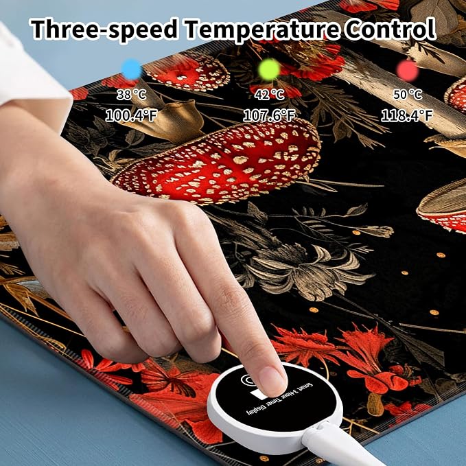 Heated Desk Pad Mouse Pad,Heated Desk Mat,with 3 Heating Levels & 3 Hours Auto Shut-Off,Leather 23.6"*14.2" Gaming Mouse Laptop Mat,Foot Warmer,Red Mushroom Forest