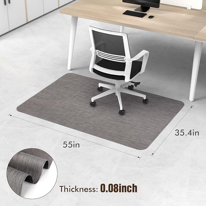 Blvornl Office Chair Mat for Hardwood Floor, 35.4"x 55" Desk Chair Mat for Hard Wood and Tile Floor, Large Anti-Slip Hard Floor Protector Rolling Chair Pad, PVC Desk Rug, Dark Grey