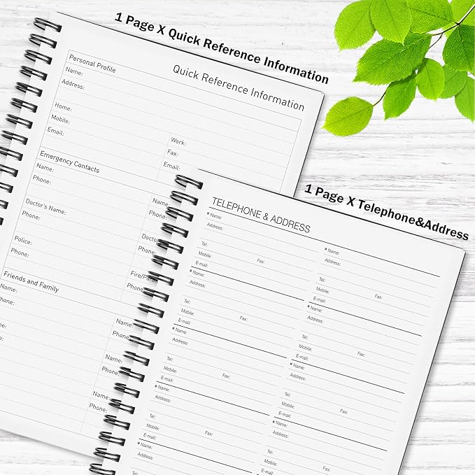 Daily Planner Undated, Asten To Do List Notebook Hourly Schedules Spiral Appointment Planner for Men and Women,PVC Hardcover,Elastic Closure, Inner Pocket 8.3" x 5.8" (Black)