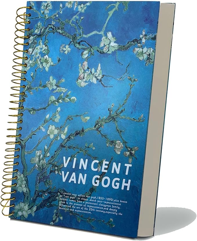 Large Spiral Bound Notebook, B5, 150 Sheets, 300 Pages, 8x10 Big Notebook, Hardcover Large Journal, Thick Lined Notebook, Vincent Van Gogh Almond Blossoms gift for Women.