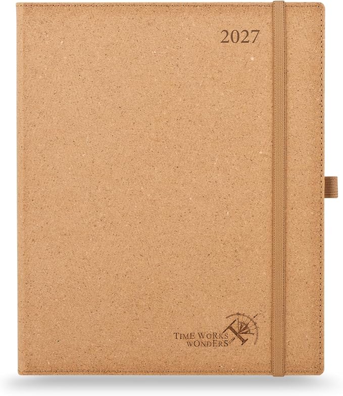 POPRUN 2027 Planner Weekly and Monthly, 8.5" x 10.5" Recycled Paper Calendar, Jan 2027- Dec 2027 Agenda, Daily Appointment Book with Hourly Time Slots, Monthly Tabs, Hardcover, 100 GSM - Desert Brown