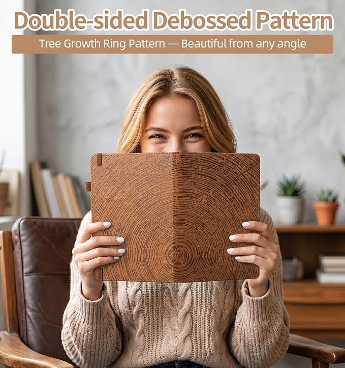 A5 Lined Journal Notebook for Women Men, Tree Ring Leather Journals for Writing, 200 Pages Thick Paper, Daily Journal Notebook for Work, School, Note Taking, Business, Travel, College Ruled