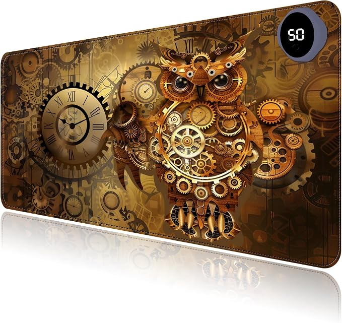 Heated Mouse Pad with 3 Levels Heated & 3 Hours Auto Shut-Off Mouse Pad for Warming Hands in Office Home, 23.6" x 14.2"Large Safe Desk Mat Hand Warmer，Mechanical Owl