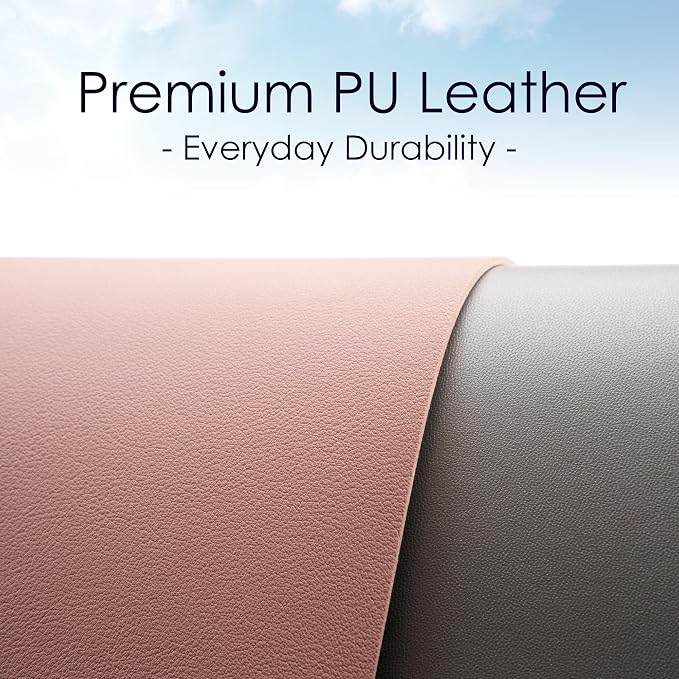 Leather Desk Pad Protector, Waterproof Mouse Pad, PU Desk Mat, Office Desk Cover, Desk Writing Mat for Office/Home/Work/Cubicle (Pink/Silver) 35.4x17 in