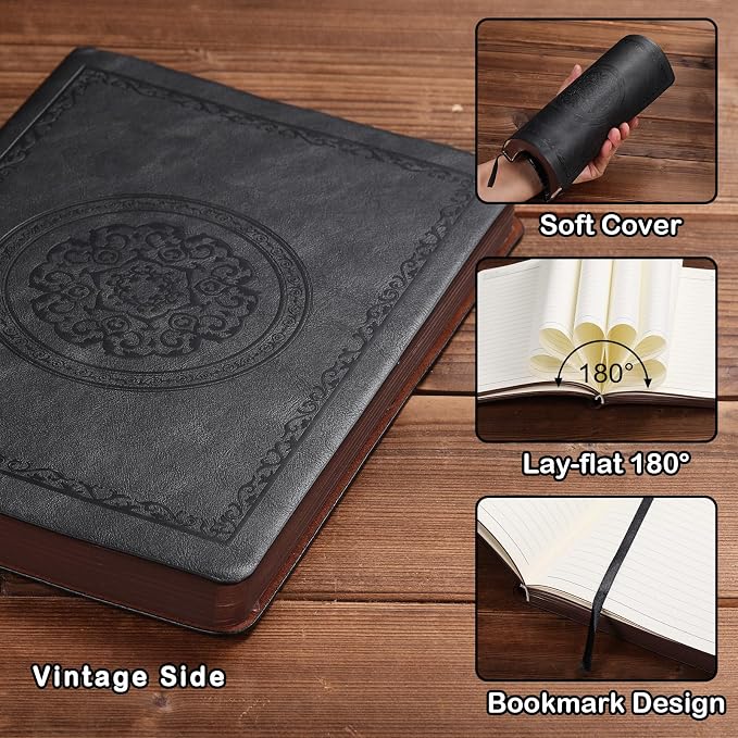 Fetinar 2026 Leather Vintage Journal Notebook,300 Pages,Leather Softcover Lined Journal Notebooks for Women Men,Notebook Journals for Writing Travel,Business,Office,8.5'' X 11.3''