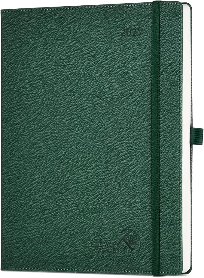 POPRUN 2027 Planner (Large 8.5"x 10.5"), Weekly and Monthly Planner | Daily Calendar Book Jan.2027 - Dec.2027, Appointment Book with Monthly Tabs, Leather Hardcover, Inner Pocket - Forest Green