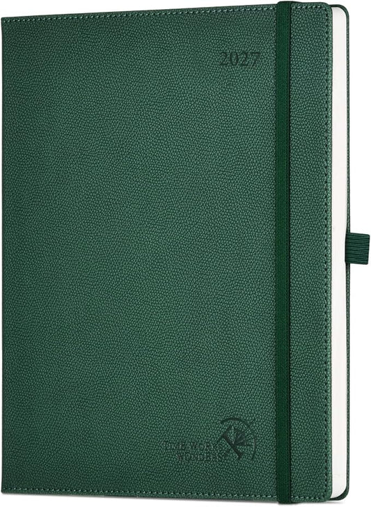 POPRUN 2027 Planner (Large 8.5"x 10.5"), Weekly and Monthly Planner | Daily Calendar Book Jan.2027 - Dec.2027, Appointment Book with Monthly Tabs, Leather Hardcover, Inner Pocket - Forest Green