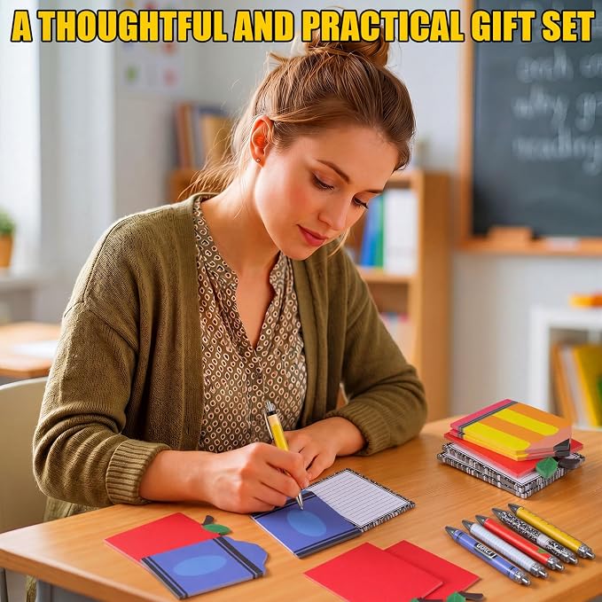 Eaasty 24 Pcs Back to School Teacher Gifts Bulk Cute Composition Notepads and Ballpoint Pens with Ribbon Inspirational Thank You Gifts for Teacher, Student, Staff, Coworker