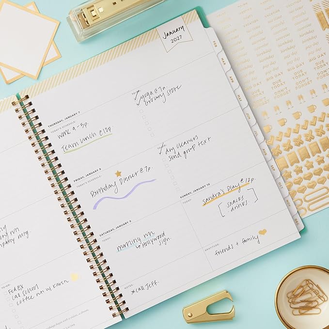 Blue Sky 2027 Weekly & Monthly Planner, 8.5"x11", Secret Garden Mint | January 2027 - December 2027, Flexible Cover, Durable Twin Wire Binding, Storage Pocket, Stickers, Day Designer