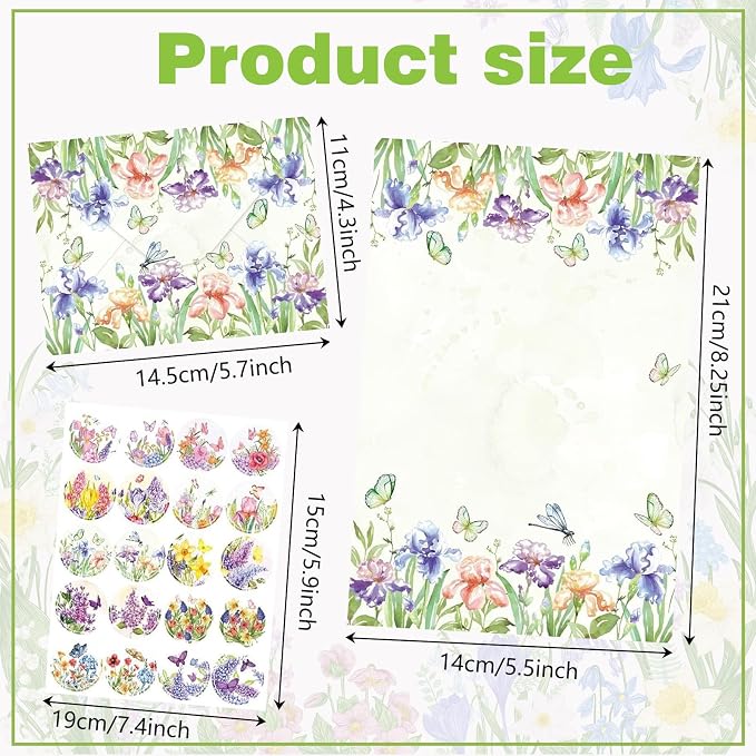 160 Pcs Stationery Paper Envelopes Set Includes 50 Writing Paper & 50 Envelopes with 60 Round Stickers, Cute Lovely Floral Letter Writing and Stationery Paper Envelopes for Girls Boy Office(10Style)