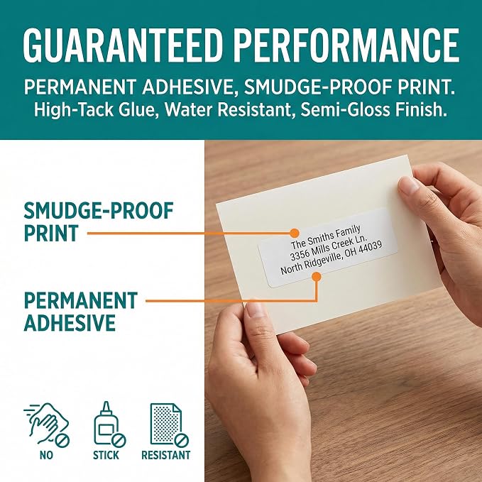 Address Labels Personalized Return Address Labels Personalized Custom Mailing Label for Envelopes 2.5" x 0.75" Self Adhesive Return Stickers Roll, White, (10-1000)