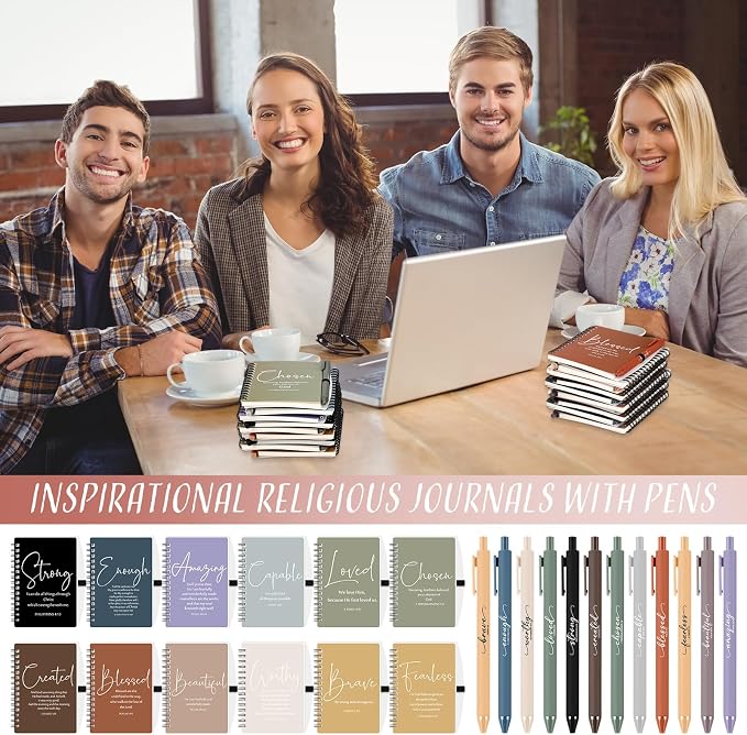 Kosiz 48 Sets Christian Gifts Bulk Christian Notebooks with Pens Inspirational Prayer Journals Bulk A6 Spiral Small Notepads for Women Men Church Members Bible Study Groups (Fresh Color)
