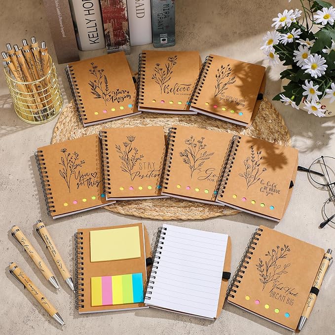 Watersay 30 Set First Day of School Gift for Teacher Students Bulk Inspirational Notebooks with Thank You Pens Back to School Employee Coworkers Staff Appreciation Gifts (Boho Froal)