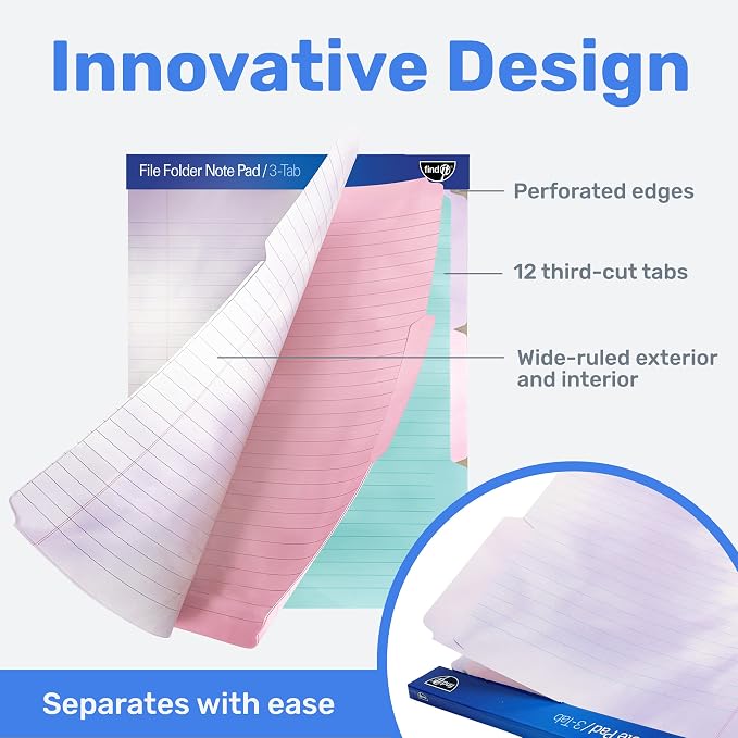 Find It File Folder Notepad - Pack of 12-9.5 x 12.5 Inch Notebook Organizer Folders for Filing, Document, and Clipboard Organization - Tie-Dye | Wide-ruled clipboard-style pages, tear-out perforated sheets, great for office, home, and school filing org...