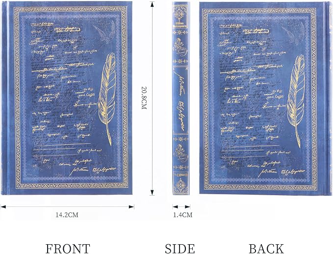 Vintage Hardcover Journal with Gold Foil Embossing, 224 Pages Lined Notebook, 100 GSM Premium Thick Paper, Elegant Feather & Manuscript Design, Aesthetic Diary Gift for Writers, Men & Women, A5 Size