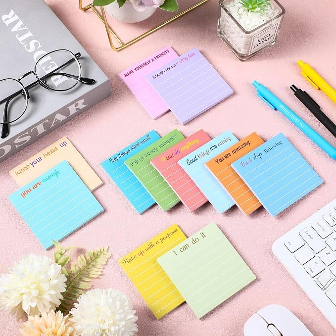 Yinder 24 Pcs Sticky Notes Gifts Bulk,Inspirational,Light Color