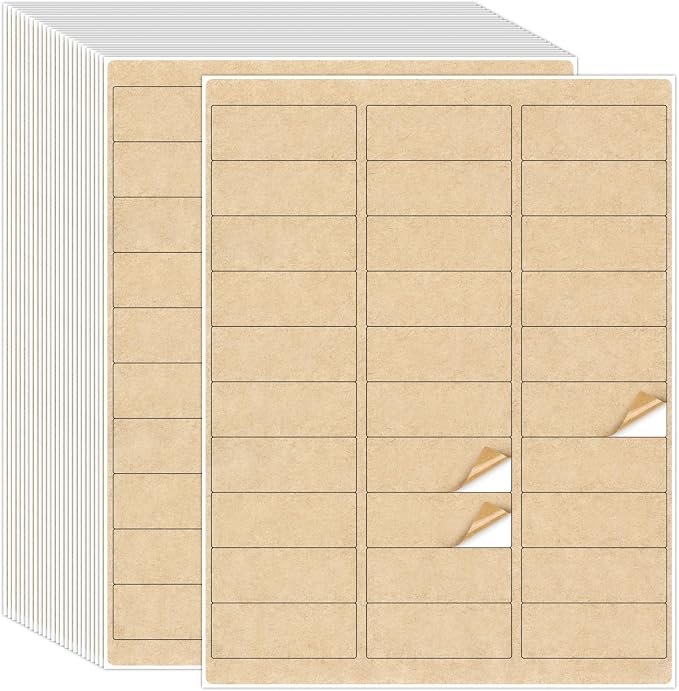 NATURALABEL 200 Sheets Printable Kraft Address Labels for Laser & Inkjet Printers, 1" x 2-5/8" - 30 per Page, Self-Adhesive Mailing Labels, Matte