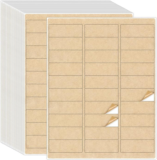 NATURALABEL 200 Sheets Printable Kraft Address Labels for Laser & Inkjet Printers, 1" x 2-5/8" - 30 per Page, Self-Adhesive Mailing Labels, Matte