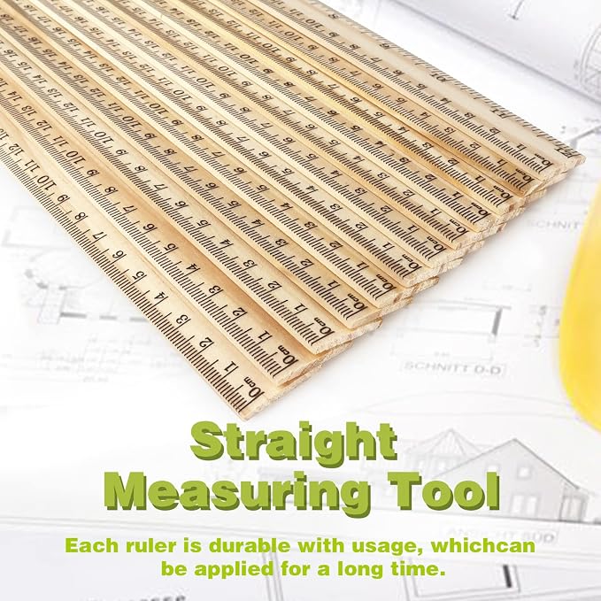 ZZTX 3 Pack Wooden Ruler 12 Inch（30 cm) | 2-in-1 scale design, Durable material, Double level design