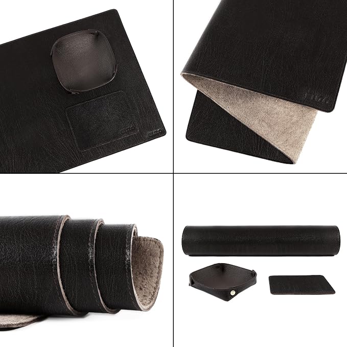 ELIZO Leather Desk Pad Real Leather Desk Mat Thick (3mm) Double Layer (32x16) Cover Blotter Desk Protector Large Computer Mat for Keyboard Mouse Pad Table Laptop Mat Office Accessories - Vintage Black