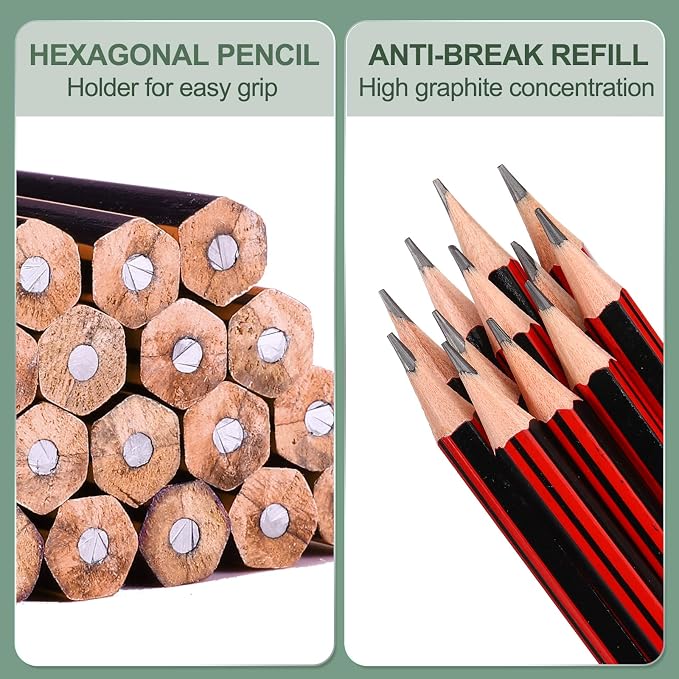 M&G Wooden Hexagonal Pencils, 12 Pcs HB Graphite Round Pencils with Eraser for Classroom & Office, Red & Black