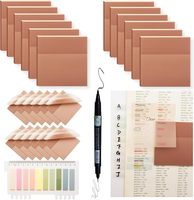 YOUDEFUL 800Pcs Transparent Sticky Notes, Morandi Dark Red Clear Sticky Notes, 3"x3" Waterproof Translucent Sticky Note Pads, Index Tabs, Clear Post it Notes for Bible Study, See Through Sticky Notes