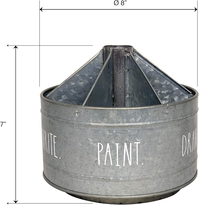 Rae Dunn Rotating Decorative Organizer – Galvanized Steel Desktop Stationary Spinner Holder - 6 Compartment Round Pen and Pencil Cup - Office, Home and Art Supplies - Rae Dunn by Designstyles
