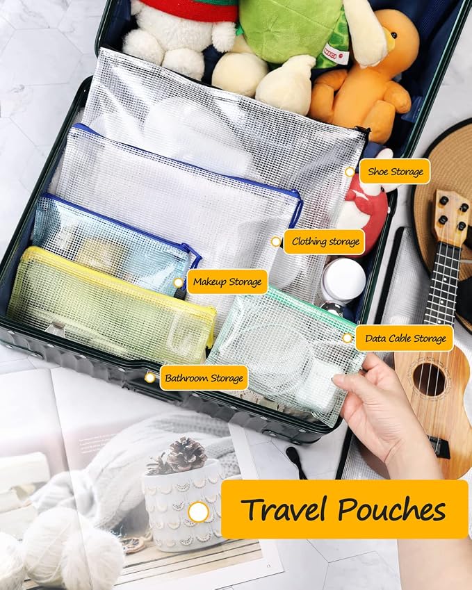 SUNEE Mesh Zipper Pouch 11x15 in (10 Colors, 30 Packs), Large Mesh Zipper Pouch Bags for School Office Supplies, Puzzles & Games, Travel Accessories