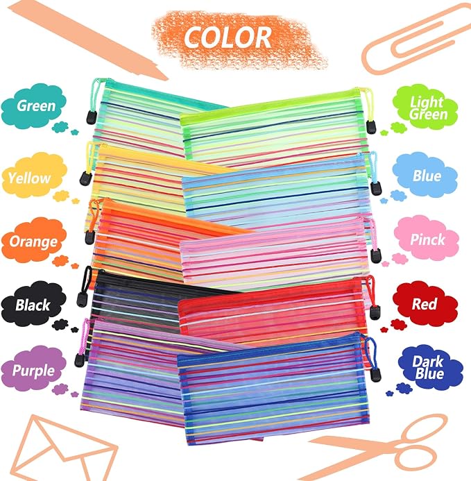 20 Pack 10 Colors Pencil Pouch Bulk Mesh Zipper Pouch Bags, Small Storage Bag, Multipurpose Pencil Case for School and Office Supplies, Travel Accessories