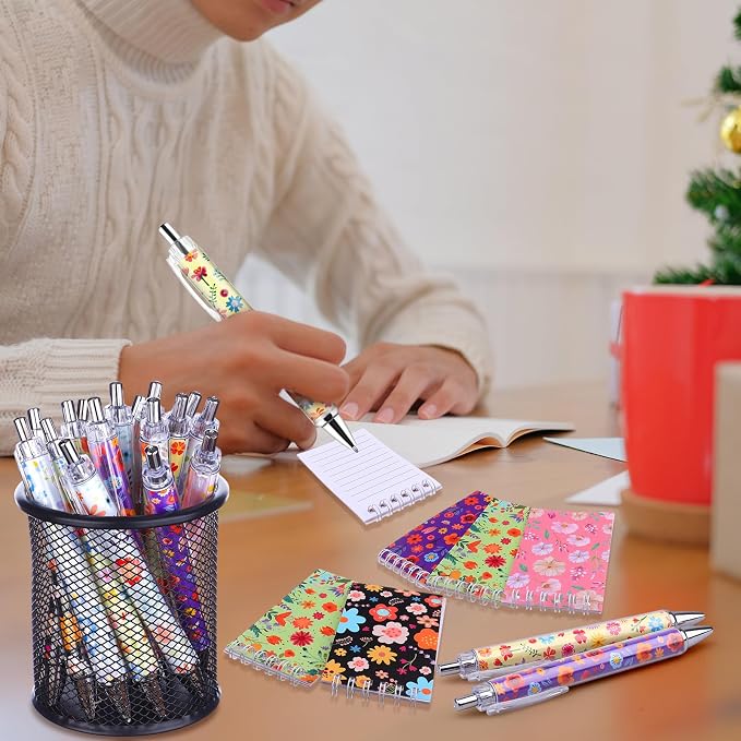 48 PCS Floral Pens Flower Ballpoint Pens Flower Notepads Set Back to School Gift Employee Gifts School Office Supplie, Wedding Favors, Floral Design, Bridal Shower Office Home Party Present Giving