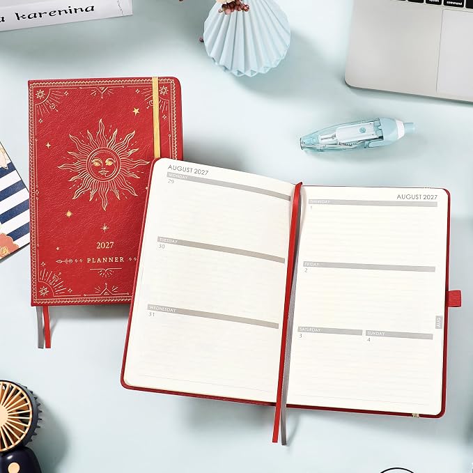 2027 Planner - 2027 Weekly Monthly Planner, January 2027 - December 2027, 5.75" x 8.25", Faux Leather Planner 2027 with Back Pocket & 40 Notes Pages - Red