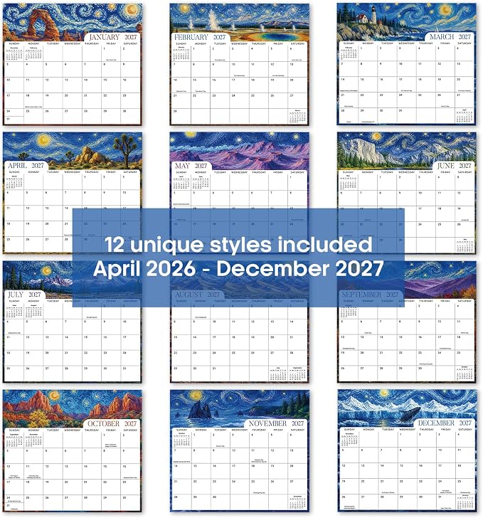 Aesthetic 2026-2027 Magnetic Calendar for Refrigerator, 21-Month Fridge Calendar Magnet from April 2026 to December 2027, Easy Organizing, Starry National Parks