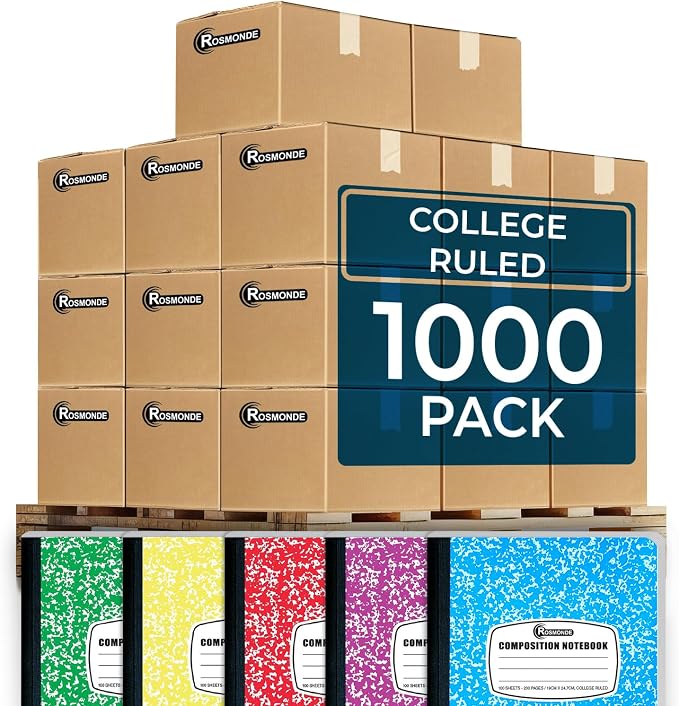 Rosmonde 1000 Pack (Pallet) Composition Notebook Bulk, College Ruled, Pallet of Composition Notebooks, 200 Pages (100 Sheets), 9-3/4 x 7-1/2, Bulk Notebooks for School & Office, 4-7 Days Transit