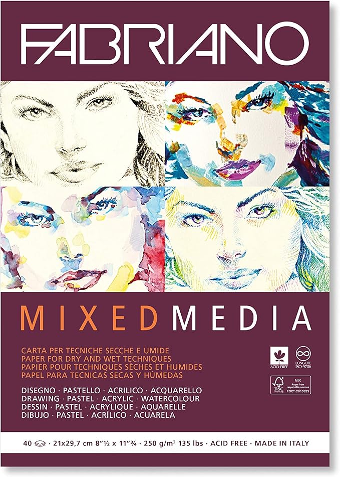 Fabriano Mixed Media Pad, 40 Sheets, 250 GSM, 9" x 12"